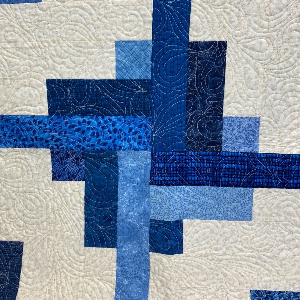 Handmade Blue Cream Geometric Quilted Wall Hanging Small Lap Blanket 24